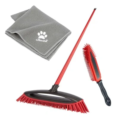 Image of Vileda Pet Pro Complete Set, Box of Always Clean Broom Electrostatic Upholstery Brush and Microfibre Towel XL, Hair Cleaning, Drying for Any Surface