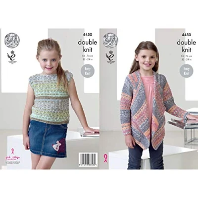 Image of King Cole 4450 Knitting Pattern Girls Easy Knit Cardigan and Top in Drifter DK
