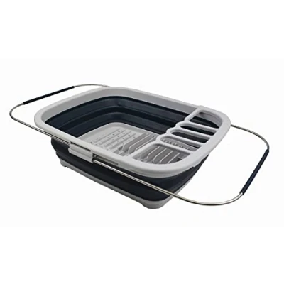 Image of SAMMART 8L Expandable Collapsible Dish Drainer Foldable Drying Rack Portable Dinnerware Organizer Space Saving Kitchen Storage Tray (Grey/Slate Grey, 1)