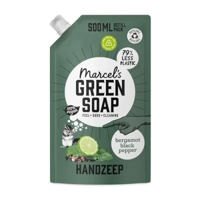 Image of Marcel&#039;s Green Soap Hand Black Pepper &amp; Bergamot Refill Handwash Pack Vegan 97% Biodegradable 500ml