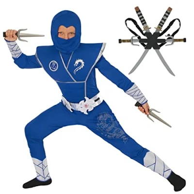 Image of Morph Deluxe Blue Ninja Costume Kids Boys Halloween Costumes For Toy Swords Outfit Toddler 10 12 Years