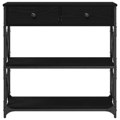 Image of vidaXL Console Table/End Table Black Oak, Matte Finish with Storage Drawers, Indoor Use Versatile for Living Room/Bedroom, Rectangular Shape, Natural Wood