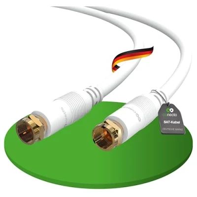 Image of conecto Satellite Cable, Aerial Coaxial F Connector to Male, Double Shielded, 0.50 m, White