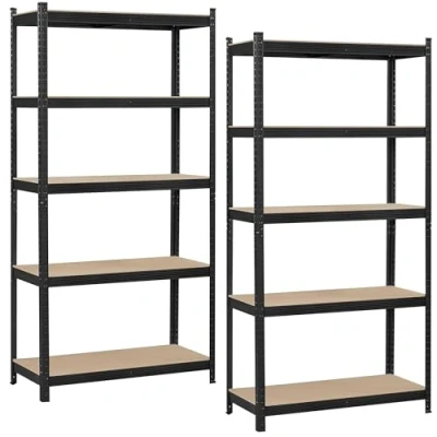 Image of JupiterJX Garage Shelving Units 5 Tier Heavy Duty, Set Of 2 Shed Storage Shelves, Boltless 875KG Capacity 175KG Per Shelf Metal Racking Unit (Black, 180cm x 90cm 40cm)