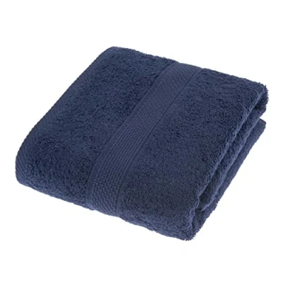 Image of HOMESCAPES Navy Blue Turkish Cotton Bath Towel Super Soft Thick &amp; Absorbent 500 GSM Heavy Weight for everyday Luxury