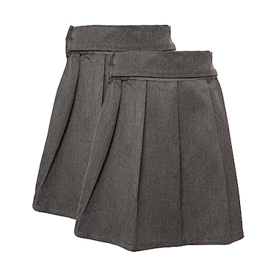 Image of Acorn Fashion 2 Pack Girls Pleated Skirt School Uniform Adjustable Waist Grey 4 to 10 Years, 9 Years