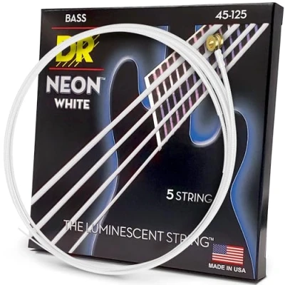 Image of DR Strings HI DEF NEON™ WHITE coloured Bass Strings: 5 String Medium 45 125