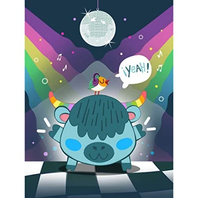 Image of Wee Blue Coo Kawaii Cow Disco Party Large Art Print Poster Wall Decor