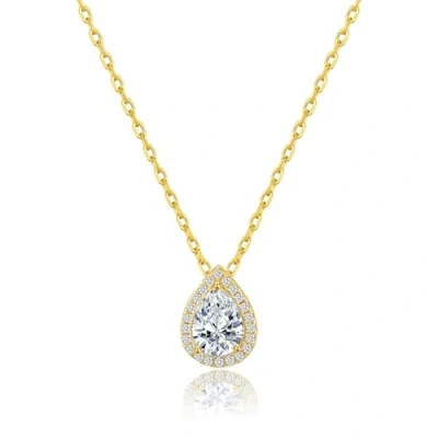 Image of Philip Jones Gold Plated Pear Halo Necklace Created with Zircondia® Crystals