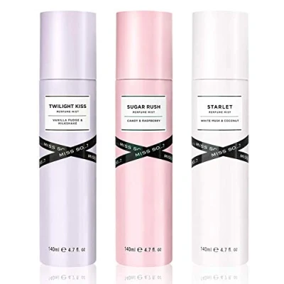 Image of Miss So Womens Twighlight Kiss, Sugar Rush, Starlet Perfume Mist Mixed Bundle 140ml (3 Pack)