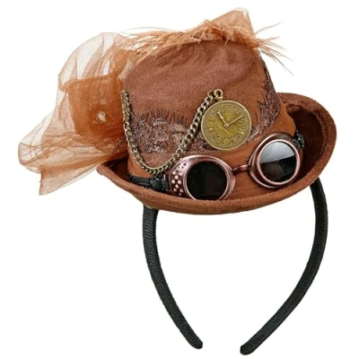 Image of Widmann 68562 Headband with Mini Cylinder Steampunk Suede Look Retro Theme Party Carnival