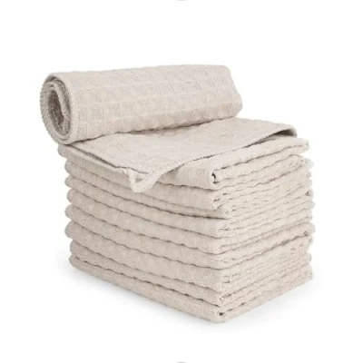Image of watchget Barista Micro Cloth 10 Pack, Microfiber Cleaning Towels Waffle Weave Kitchen Dish Coffee Bar Towel Machine Cloth, Khaki(12&quot;x12&quot;)