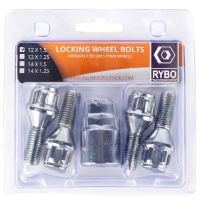 Image of RYBO Set of 4 M12 x 1.5 Tapered Alloy Wheel Locking Bolts (Silver, 30mm Thread Length)
