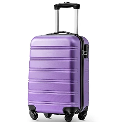 Image of ModernLuxe Suitcase, Small Hard Shell ABS Carry on Travel Trolley 4 Wheel Spinner, Lightweight Lockable Hand Luggage, 20inch, Purple
