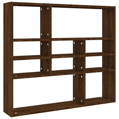 Image of vidaXL Wall Shelf unit Brown Oak, 90x16x78 cm, Engineered Wood, Contemporary style, 10 Compartment, Ideal for Living Room, Bedroom, Office