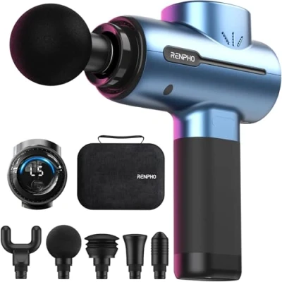 Image of Massage Gun, RENPHO Powerful Message Gun Percussion Muscle Massager with Type C Charging for Relax, Blue