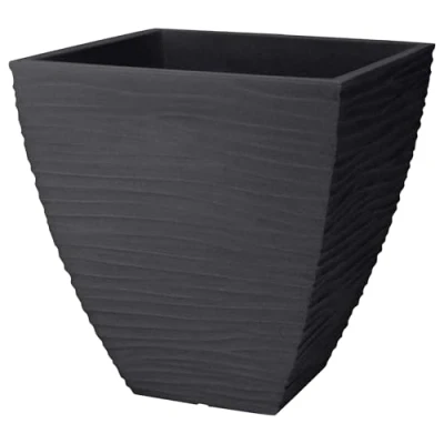 Image of GEEZY Large Flower Pots Waves Pattern Anthracite, Square, Lightweight &amp; Weatherproof Indoor Outdoor Use for Flowers Plants Garden and Planters Home, Patio