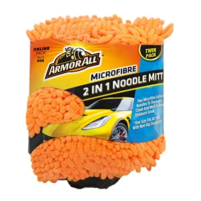Image of Armor All, Microfibre Noodle Car Wash Mitt, Set of 2, Dual Surfaces To Eliminate Dirt and Bugs, Designed for a Quick, Streak free Finish on Paintwork Glass, Ideal &amp; Motorcycle Detailing