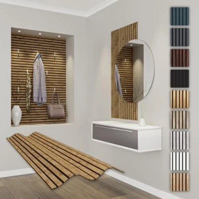 Image of HEXIM Acoustic Panels, 118 x 60 cm, Flexible Slat Wall, Wood MDF Wall Cladding, Interior Decoration, Soundproofing (1 Panel / 0.708 m² Pecan APF08)
