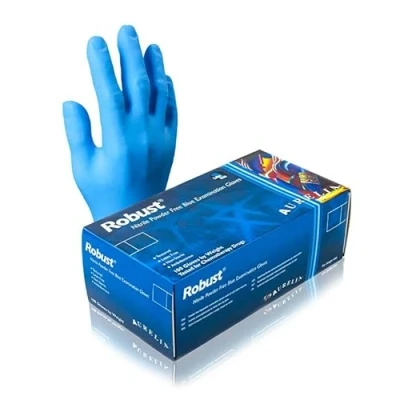 Image of Janit x All your Janitorial needs Powder Free Blue Robust Nitrile Gloves Examination 2 100&#039;s Beaded Cuff Latex (Small)