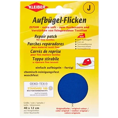 Image of Kleiber Iron On Repair Patch for Fine Knit Textiles 40cm x 12 cm Size Blue, 40