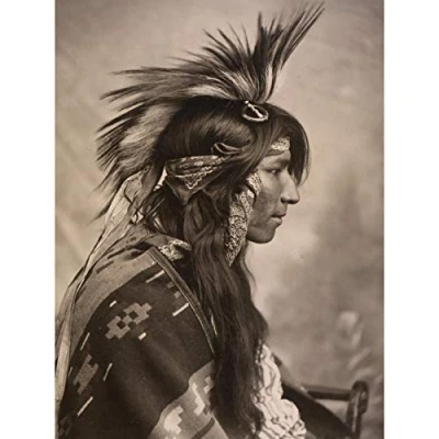 Image of Cree Native American Headdress Old Photo Large Wall Art Print Canvas Premium Mural