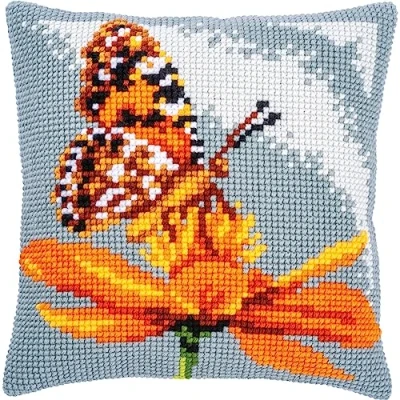 Image of Vervaco Cross Stitch Cushion Kit, Butterfly, Approx. 40 x cm