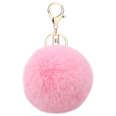Image of Auranso Pom Fluffy Keyring Plush Charm Ring Faux Fur Bag Pendant Keychain Nude Pink