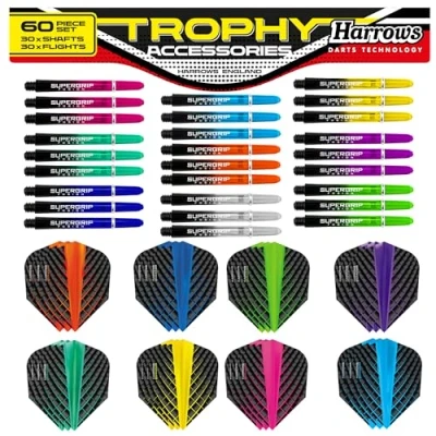 Image of Harrows Trophy 60pcs Dart Stems &amp; Flights Set : High Performance Bundle of Supergrip Shafts Quantum