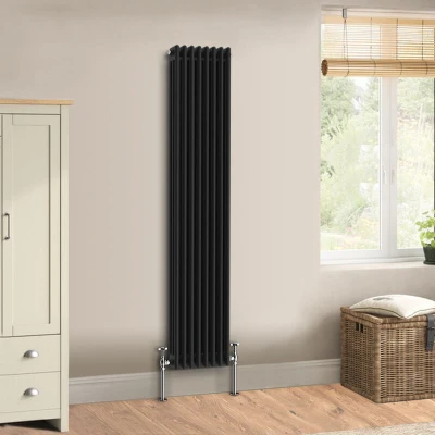 Image of Warmehaus Traditional Radiator Triple Column Black Vertical Cast Iron Style Central Heating Tall 1800x380mm