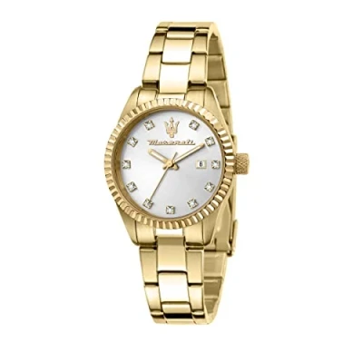 Image of Maserati Women&#039;s COMPETIZIONE Collection R8853100506 Watch, 31mm, Stainless Steel, Yellow Gold PVD, Silver Dial
