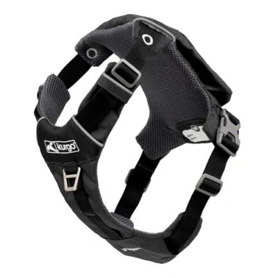 Image of Kurgo Stash n’ Dash Dog Harness, Lightweight Vest Harness for Dogs, Pet with Pocket, Folds into a Pouch, Running, Hiking, Reflective, Black, Medium