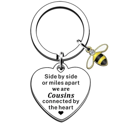 Image of JMIMO Cousin Gifts Keyring for Women Girls Stainless Steel Pendant Family Jewellery Side by Or Miles Apart Cousins are Always Close at Heart
