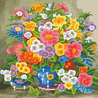 Image of OWN4B Cross Stitch Kits Stamped, Flowers in Vase Printed Pattern 11CT 14.2x14.2 inch DIY Embroidery Kit (Flowers)