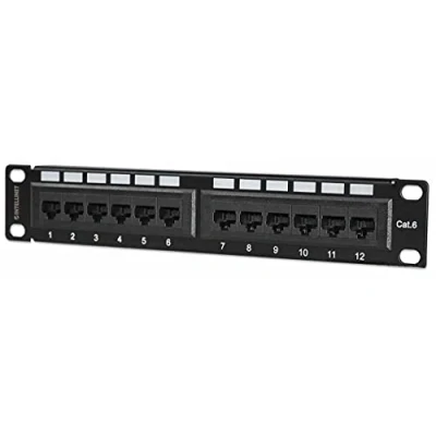 Image of Intellinet Patch Panel, Cat6, 10 Inch, UTP, 1U, 12 Port, Black