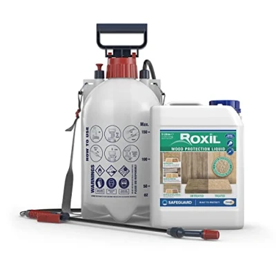 Image of Roxil Wood Waterproofing Liquid (5L &amp; Sprayer Clear) 10 Year Preserver Outdoor, Sealer for decking, Fence, Sheds and Furniture
