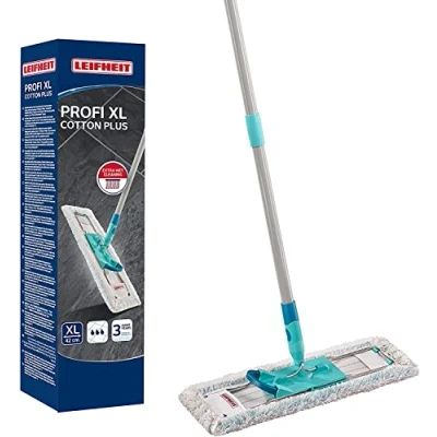 Image of Leifheit Profi Mop XL Cotton Plus Flat with 146 cm Handle to , 42 Large Floor Head, 360 Universal Joint for Easy Steering, Highly Absorbent, Stone and Tile Floors