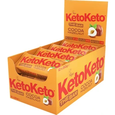 Image of Keto Bars 12 x 50g Snacks Weight Loss Diet, Sugar Free Snack, Meal Replacement Bar Healthy Snacks, Low Carb Food Calorie, Vegan Food, Breakfast (Cocoa Hazelnut)