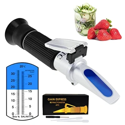 Image of 2 in 1 Brix Salinity Refractometer Dual Scale 0 32% &amp; 28% with ATC Sodium Chloride Food Salt Seawater Brine Beer Fruits Cutting Liquid