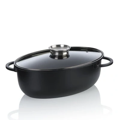 Image of kela Atura Oval Roasting Dish 8 Litres Dutch Oven Cast Iron with Lid Induction Aluminium Ceramic Coating PFAS Free