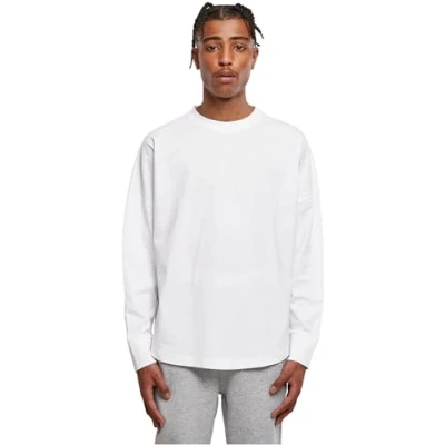 Image of Build Your Brand Men&#039;s Oversized Cut, Long Sleeve T Shirt, White, XXL