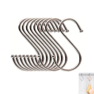 Image of S Hooks,10 Pack Kitchen Hooks Hanging Metal Stainless Steel Plants Bedroom wardrobe meat utensil Multipopused for Hangers Garden