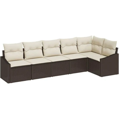 Image of vidaXL 6 Piece Garden Sofa Set with Cushions in Brown Poly Rattan