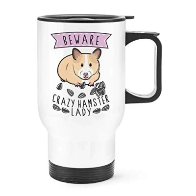 Image of Beware Crazy Hamster Lady Travel Mug Cup with Handle