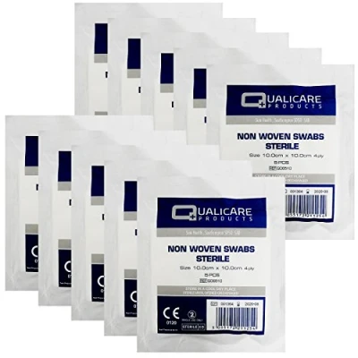 Image of Qualicare None Woven 4PLY Sterile Gauze Medical Swabs Single Pack, 10cm x Sqaure 10 Pack (50 Swabs)