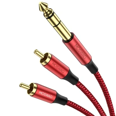 Image of MOSWAG 1/4 inch TRS to Dual RCA Audio Cable,Gold Plated Copper Shell Heavy Duty 6.35mm Male 2 Stereo Y Splitter Cable