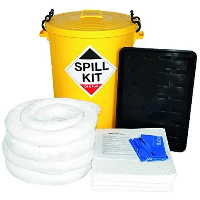 Image of 90 Litre Oil and Fuel Spill Kit with Drip Tray Ideal for Hydraulic Oil, Engine Lubricating Solvents Water Repellent Absorbents Garages Workshops
