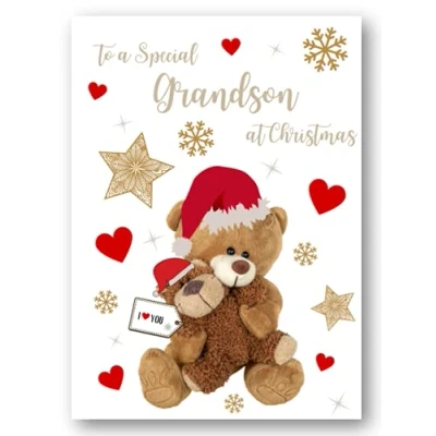 Image of Second Ave Grandson Bear Heart Christmas Xmas Holiday Festive Greetings Card