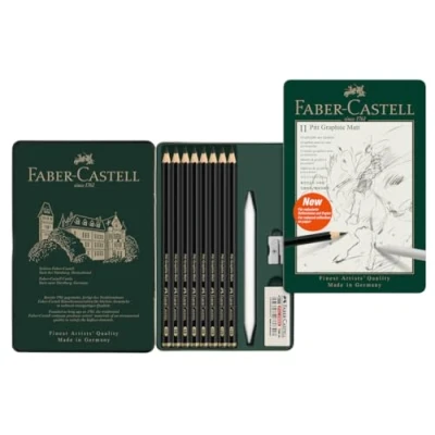Image of Faber Castell Art &amp; Graphic Pitt Graphite Matt Pencil, Graphite, Tin Of 11, For Art, Craft, Drawing, Sketching, Home, School, University, Colouring