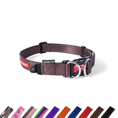 Image of EZYDOG Double Up Dog Collar Small, Medium, Large Dogs, Reflective Collar, Supreme Comfort, Soft Neoprene Material, Strong Nylon Webbing (X Large, Chocolate)